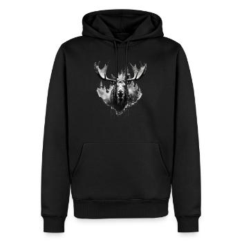 Cerf d’élan nature forêt scandinave - Sweat à capuche Premium bio Homme - noir - Devant - Nico (187cm)
