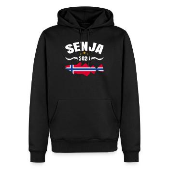 Senja Angeltour Norwegen 2026 - Männer Premium Bio Hoodie - Schwarz - Vorne - Nico (187cm)
