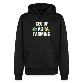 Aura Farming CEO Brand Lustiger Spruch - Männer Premium Bio Hoodie - Schwarz - Vorne - Nico (187cm)
