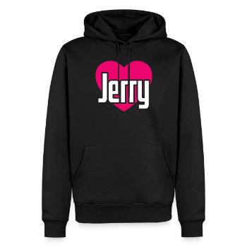I Love Jerry Pinkes Herz Ich liebe Jerry - Männer Premium Bio Hoodie - Schwarz - Vorne - Nico (187cm)