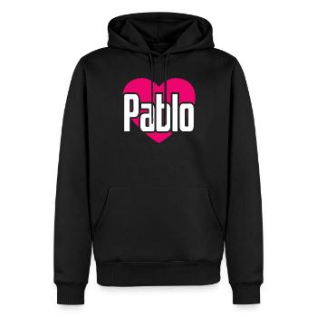 J’aime Pablo Coeur Rose J’aime Pablo - Sweat à capuche Premium bio Homme - noir - Devant - Nico (187cm)