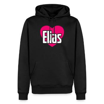 J’aime Elias Pink Heart J’aime Elias - Sweat à capuche Premium bio Homme - noir - Devant - Nico (187cm)