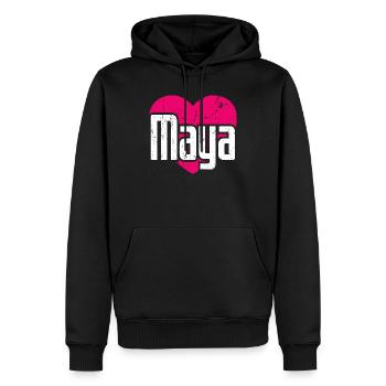J’aime Maya Cœur Rose J’aime Maya - Sweat à capuche Premium bio Homme - noir - Devant - Nico (187cm)