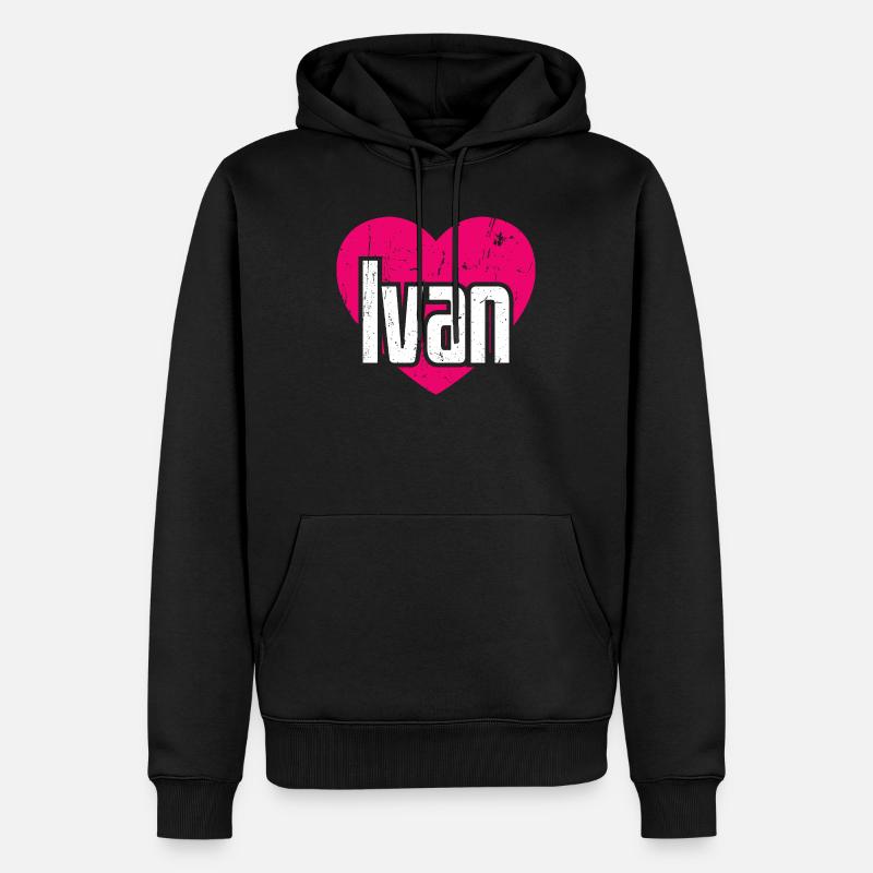 J’aime Ivan Coeur Rose J’aime Ivan - Sweat à capuche Premium bio Homme - noir