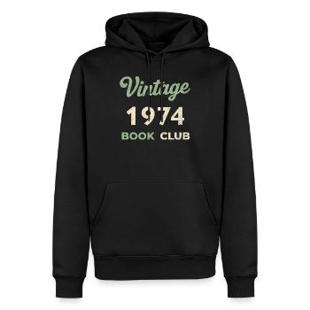 Cadeau rétro de l’année de naissance vintage du club de lecture 1974 - Sweat à capuche Premium bio Homme - noir - Devant - Nico (187cm)