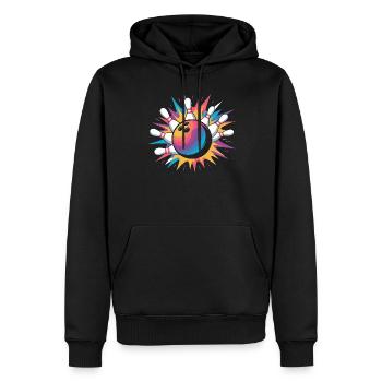  Bowling Ball Strike Mit Bunter Explosion Und Pins - Männer Premium Bio Hoodie - Schwarz - Vorne - Nico (187cm)