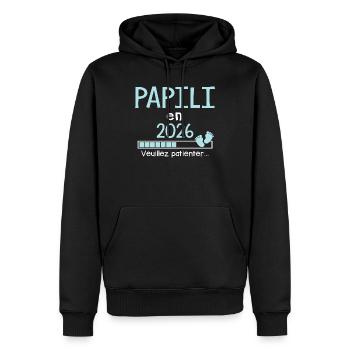 Papili en 2026 Cadeau Futur papy  - Sweat à capuche Premium bio Homme - noir - Devant - Nico (187cm)