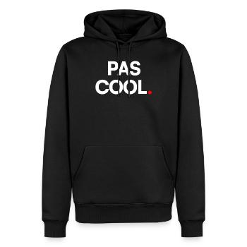 PAS COOL. – Humour Minimaliste Expression - Sweat à capuche Premium bio Homme - noir - Devant - Nico (187cm)