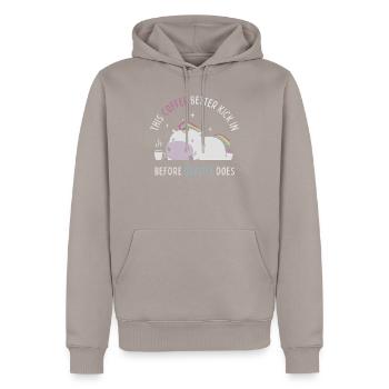 Le café avant la réalité - Sweat à capuche Premium bio Homme - taupe - Devant - Nico (187cm)