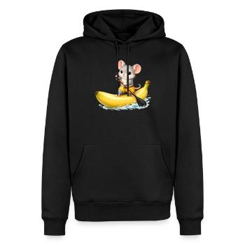 Süße Maus auf Banane SUP Kawaii Motiv - Männer Premium Bio Hoodie - Schwarz - Vorne - Nico (187cm)
