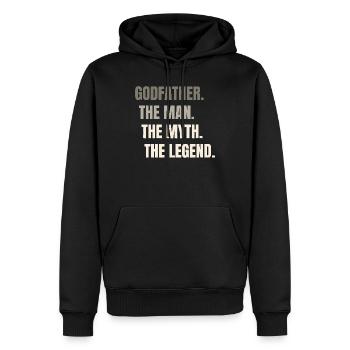 Die Legende des Menschenmythos — Kühne Typografie - Männer Premium Bio Hoodie - Schwarz - Vorne - Nico (187cm)