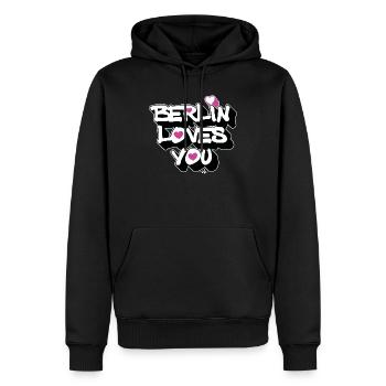 Berlin Loves You Heart 3D - Männer Premium Bio Hoodie - Schwarz - Vorne - Nico (187cm)