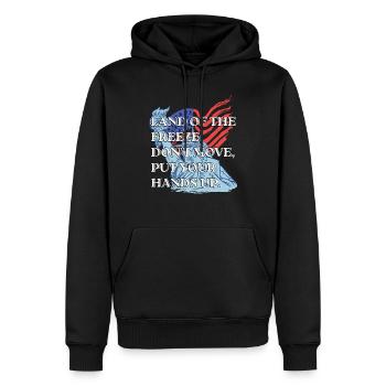 Funny Land Of The Freeze America Wortspiel USA Geschenk Spaß - Männer Premium Bio Hoodie - Schwarz - Vorne - Nico (187cm)