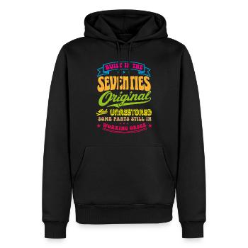 Vintage 70s Design Built in the Seventies - Men’s Premium Organic Hoodie - black - Front - Nico (187cm)