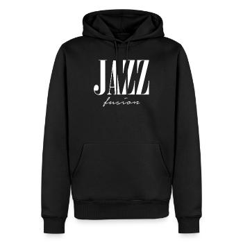 Logo typographique Jazz Fusion - Sweat à capuche Premium bio Homme - noir - Devant - Nico (187cm)