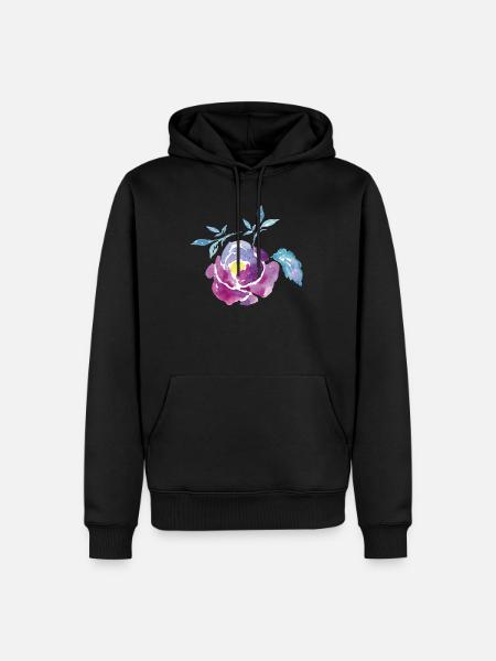 Wasserfarbene Rosenblüte - Männer Premium Bio Hoodie - Schwarz