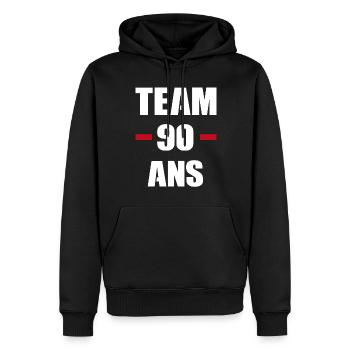 Cadeau d'anniversaire 90 ans | team 90 ans - Sweat à capuche Premium bio Homme - noir - Devant - Nico (187cm)