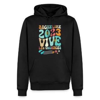 Bachelière 2023 Vive les Vacances - Vacances Bac - Sweat à capuche Premium bio Homme - noir - Devant - Nico (187cm)