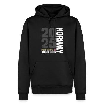 Soroya Norwegen Angeltour 2025 - Männer Premium Bio Hoodie - Schwarz - Vorne - Nico (187cm)