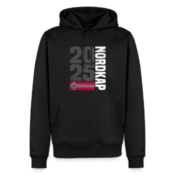 Nordkap Norwegen Angeltour 2025 - Männer Premium Bio Hoodie - Schwarz - Vorne - Nico (187cm)