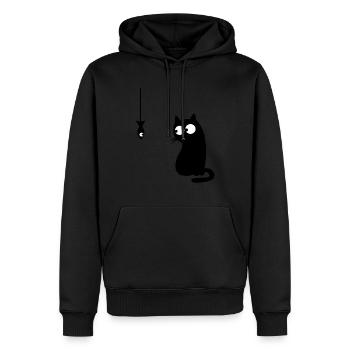 Katze Fisch Spiel Lustig Meme Vintage Geschenkidee - Männer Premium Bio Hoodie - Schwarz - Vorne - Nico (187cm)
