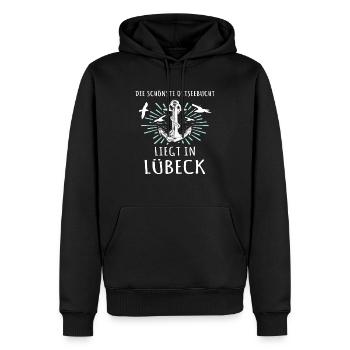 Lübeck Sprüche Hansestadt Luebeck - Männer Premium Bio Hoodie - Schwarz - Vorne - Nico (187cm)