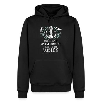 Lübeck Sprüche Hansestadt Luebeck - Männer Premium Bio Hoodie - Schwarz - Vorne - Nico (187cm)