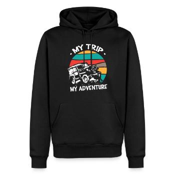 Mon voyage Mes Jeeps d’aventure - Sweat à capuche Premium bio Homme - noir - Devant - Nico (187cm)
