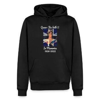 reine elizabeth 2 Les souvenirs 1926 -2022 - Sweat à capuche Premium bio Homme - noir - Devant - Nico (187cm)