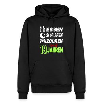 Geburtstag 19 Zocken Spielen Gaming Schlafen - Männer Premium Bio Hoodie - Schwarz - Vorne - Nico (187cm)