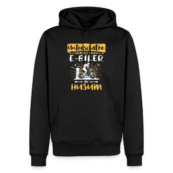 Husum Ebike Husumer Ebiker - Männer Premium Bio Hoodie - Schwarz - Vorne - Nico (187cm)