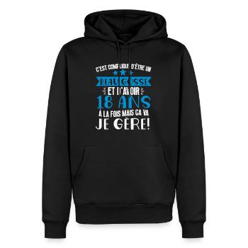 Beau gosse de 18 ans je gère cadeau anniversaire - Sweat à capuche Premium bio Homme - noir - Devant - Nico (187cm)