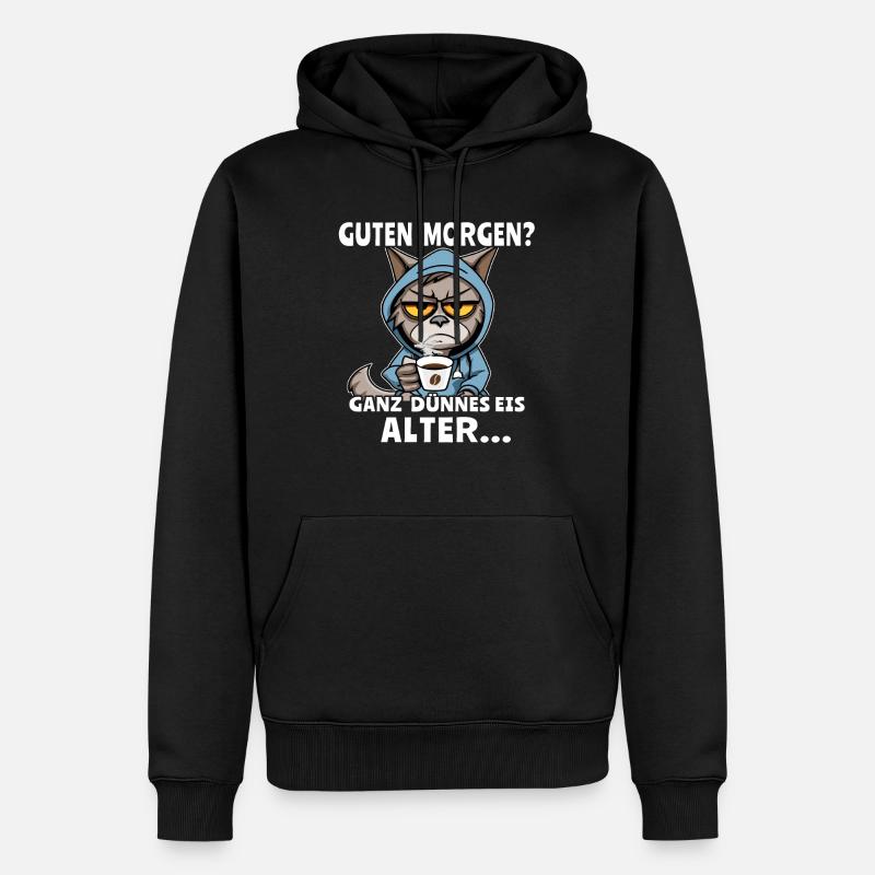 Katze Kaffee Morgenmuffel - Männer Premium Bio Hoodie - Schwarz