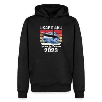 Kapitän Boot Bootsführerschein 2023 - Männer Premium Bio Hoodie - Schwarz - Vorne - Nico (187cm)