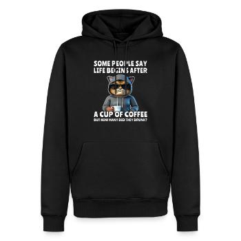 Kaffee Katze Kaffeetrinker - Männer Premium Bio Hoodie - Schwarz - Vorne - Nico (187cm)