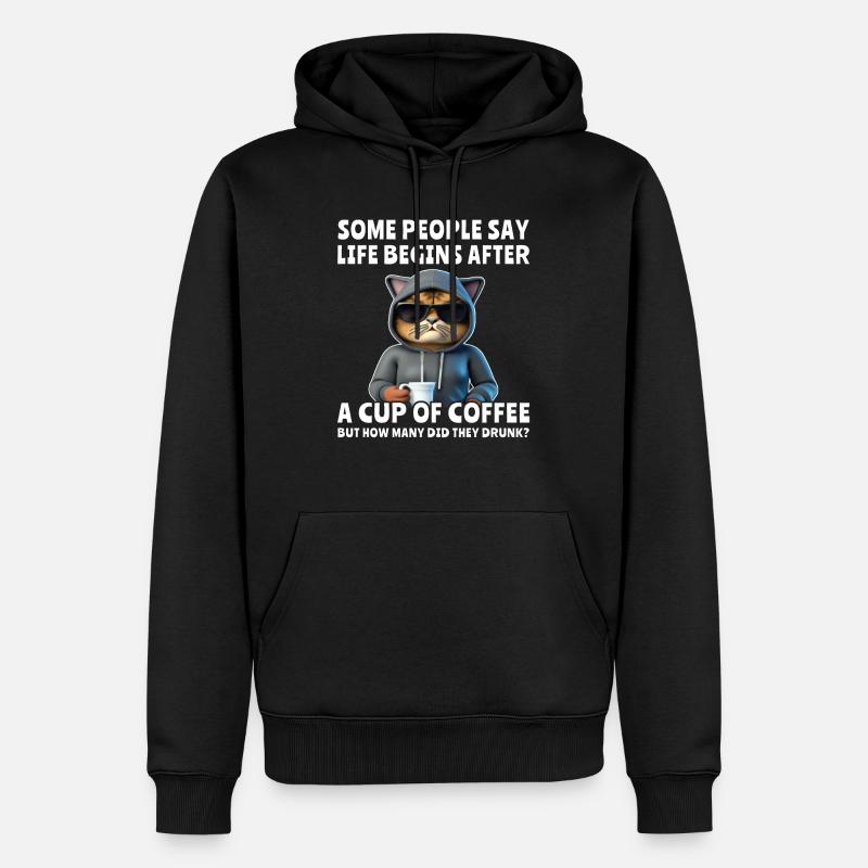 Kaffee Katze Kaffeetrinker - Männer Premium Bio Hoodie - Schwarz