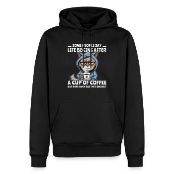 Kaffee Katze Kaffeetrinker - Männer Premium Bio Hoodie - Schwarz - Vorne - Nico (187cm)