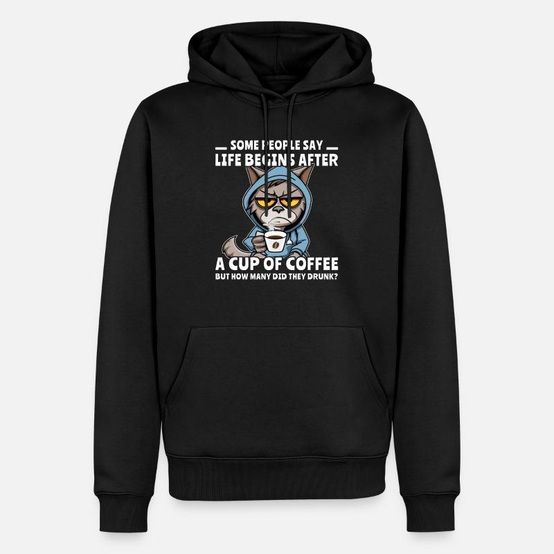 Kaffee Katze Kaffeetrinker - Männer Premium Bio Hoodie - Schwarz