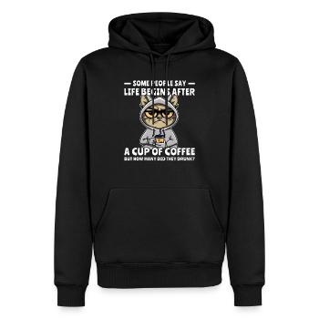 Kaffee Katze Kaffeetrinker - Männer Premium Bio Hoodie - Schwarz - Vorne - Nico (187cm)