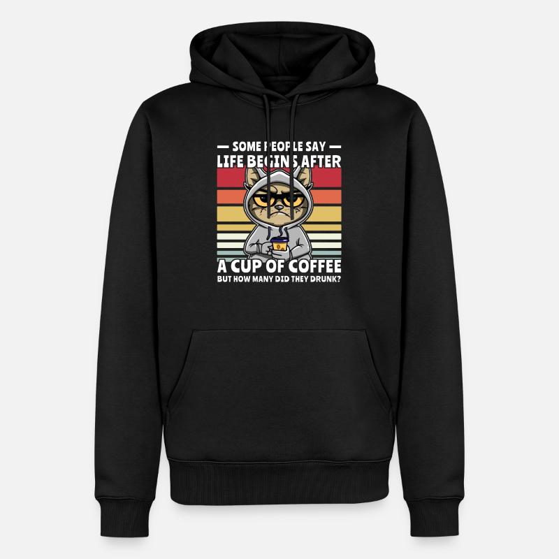 Retro Katze Kaffee - Männer Premium Bio Hoodie - Schwarz