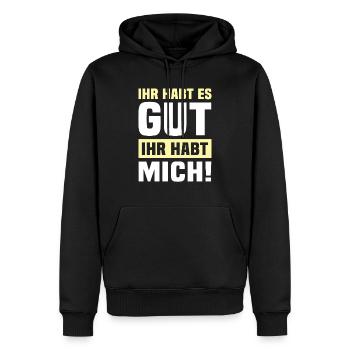 Tu l’as bien tu m’as - Sweat à capuche Premium bio Homme - noir - Devant - Nico (187cm)