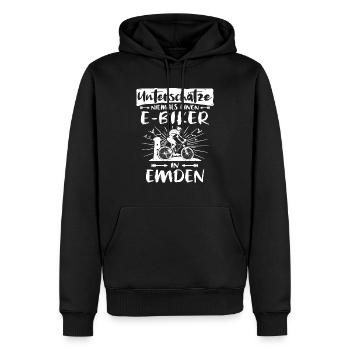 Emden Ebike Emdener Ebiker - Männer Premium Bio Hoodie - Schwarz - Vorne - Nico (187cm)