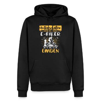 Ebike Emden Ebiking Emdener E-Biker - Männer Premium Bio Hoodie - Schwarz - Vorne - Nico (187cm)