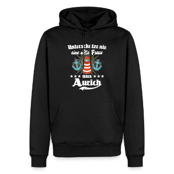 Aurich Frau Auricherin - Männer Premium Bio Hoodie - Schwarz - Vorne - Nico (187cm)