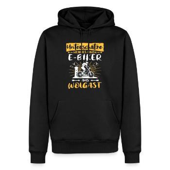 Ebike Wolgast Ebiking Wolgaster E-Biker - Männer Premium Bio Hoodie - Schwarz - Vorne - Nico (187cm)