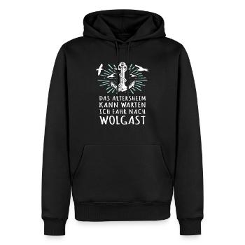Wolgast Sprüche Wolgaster Spruch - Männer Premium Bio Hoodie - Schwarz - Vorne - Nico (187cm)