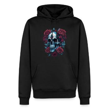 Totenkopf mit Rosen Blumen - Männer Premium Bio Hoodie - Schwarz - Vorne - Nico (187cm)