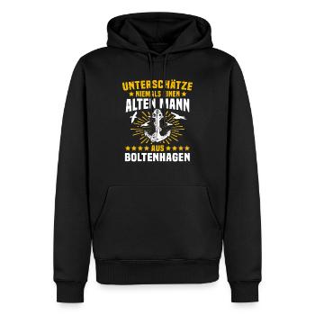 Boltenhagen Unterschätze Boltenhagener Mann - Männer Premium Bio Hoodie - Schwarz - Vorne - Nico (187cm)