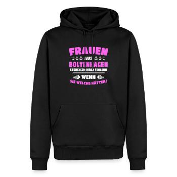 Boltenhagen Frau Boltenhagener Frauen - Männer Premium Bio Hoodie - Schwarz - Vorne - Nico (187cm)