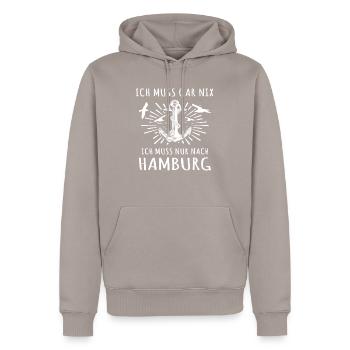Hamburg Sprüche Hamburger - Männer Premium Bio Hoodie - Taupe - Vorne - Nico (187cm)
